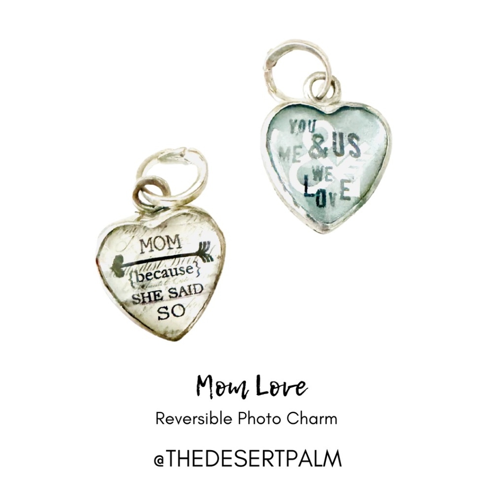 Mom Love Reversible Heart Charm ✨ | Double-Sided Mom Quote Photo Charm Pendant